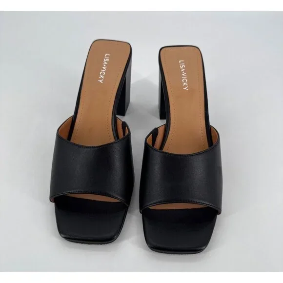 Lisa Vicky Womens Sandals Vital Black Nappa Open Toe Block Heel 9.5 - Picture 3 of 11